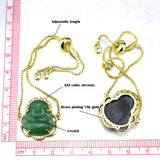 Religious Copper Zircon Crystal Bracelet Maitreya Pink Jade Buddha Bracelet