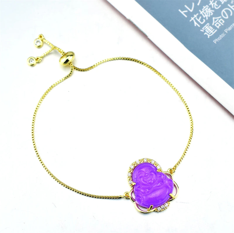 Religious Copper Zircon Crystal Bracelet Maitreya Pink Jade Buddha Bracelet