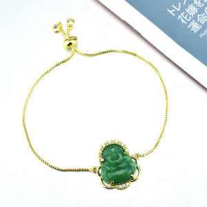 Religious Copper Zircon Crystal Bracelet Maitreya Pink Jade Buddha Bracelet