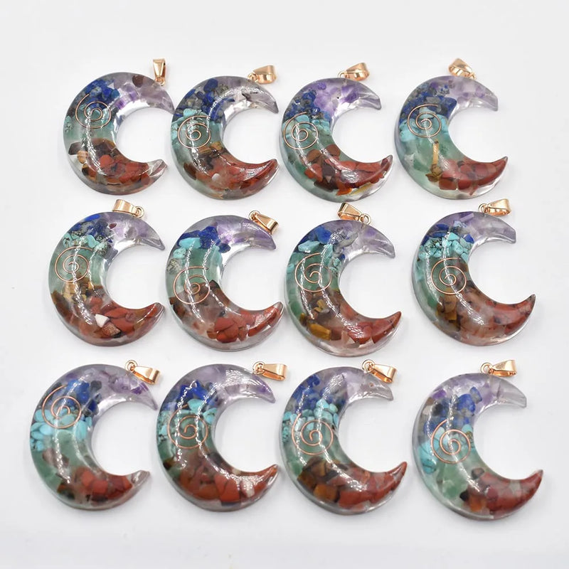 Colorful Amethysts Lapis Lazuli Moon Charms Pendants 12pcs