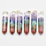 Colorful Amethyst Lapis Lazuli 7 Stone Pillar Charms Pendants 12pcs