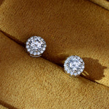 Round High Carbon Diamond Earrings 925 Women's Flower Earrings