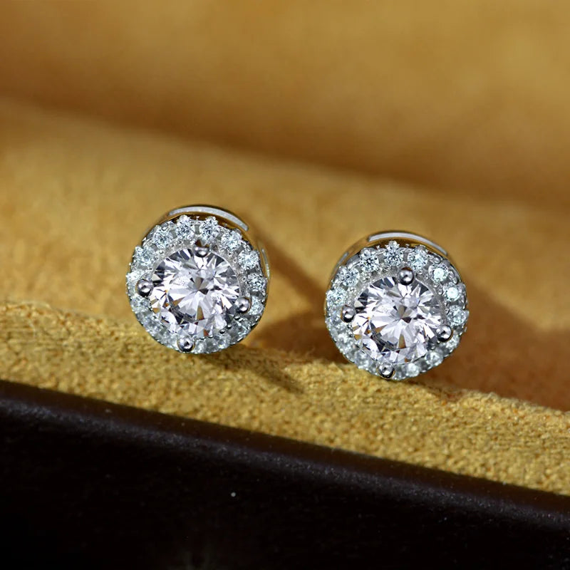 Round High Carbon Diamond Earrings 925 Women's Flower Earrings