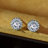Round High Carbon Diamond Earrings 925 Women's Flower Earrings