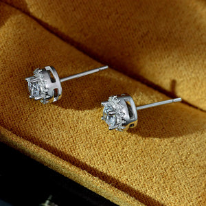 Round High Carbon Diamond Earrings 925 Women's Flower Earrings