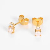 S925 Round Shell Pearl Stud Earrings with Zircon