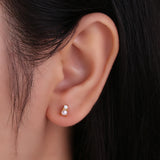 S925 Round Shell Pearl Stud Earrings with Zircon