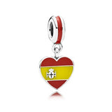 S925 Silver Heart Flags France Russia Japan