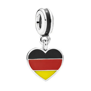 S925 Silver Heart-shaped Flags Of France, Russia, Japan, Spain, Australia