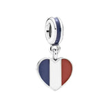 S925 Silver Heart-shaped Flags Of France, Russia, Japan, Spain, Australia