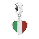 S925 Silver Heart-shaped Flags Of France, Russia, Japan, Spain, Australia