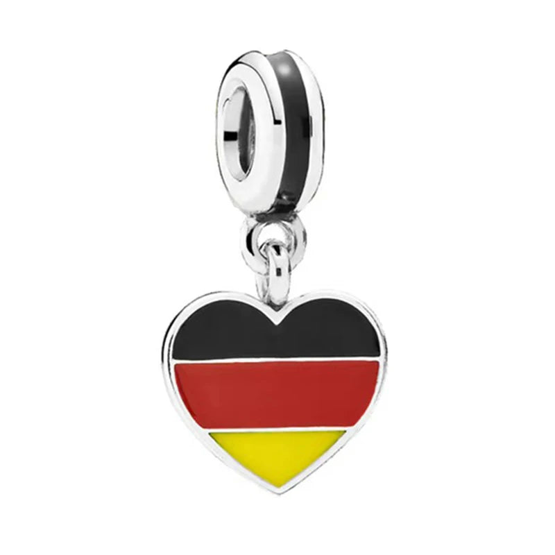 S925 Silver Heart-shaped Flags Of France, Russia, Japan, Spain, Australia