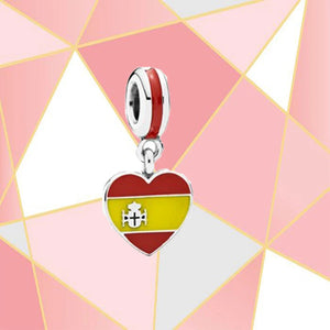S925 Silver Heart Flags France Russia Japan