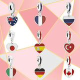 S925 Silver Heart-shaped Flags Of France, Russia, Japan, Spain, Australia