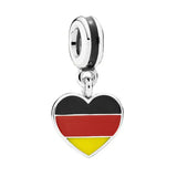 S925 Silver Heart-shaped Flags Of France, Russia, Japan, Spain, Australia