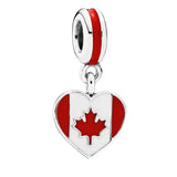 S925 Silver Heart-shaped Flags Of France, Russia, Japan, Spain, Australia