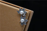 S925 Sterling Silver Thai Retro Forest Art Leaf Stud Earrings