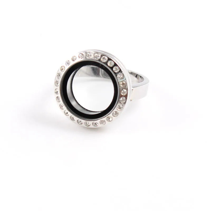 Stainless Steel Floating Locket Ring with 20mm Locket & Charms