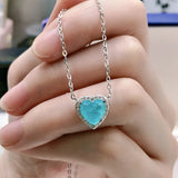 925 Silver Love Heart Paraiba Stone Necklace Clavicle Chain Pendant