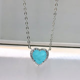 925 Silver Love Heart Paraiba Stone Necklace Clavicle Chain Pendant
