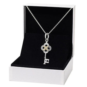 925 Sterling Silver Spring Key & Flower Necklace