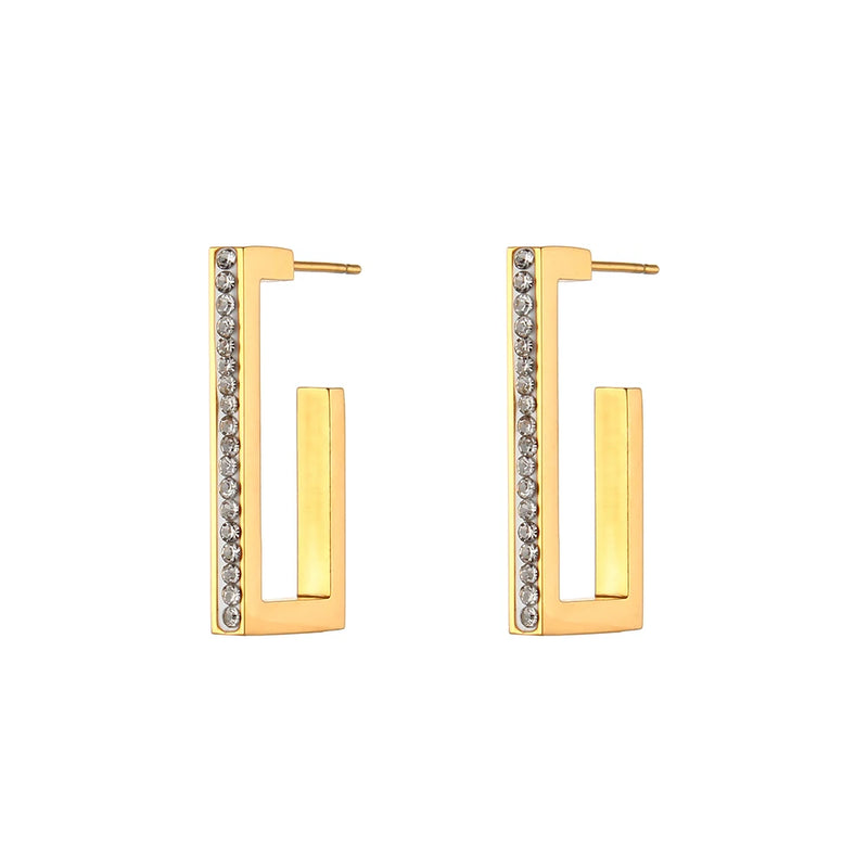 Square Hoop Earrings Full Zircon Paved 18K PVD Plated