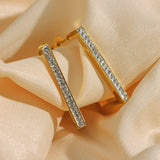 Square Hoop Earrings Full Zircon Paved 18K PVD Plated