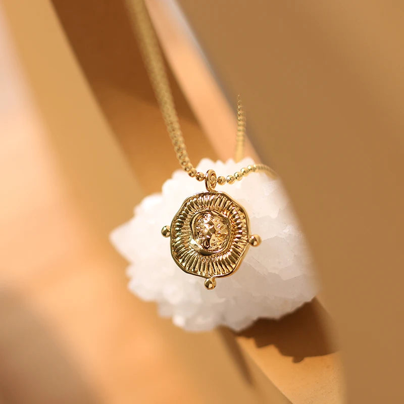 Vintage Sunflower Pendant Necklace Stainless Steel Beads Chain
