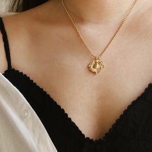 Vintage Sunflower Pendant Necklace Stainless Steel Beads Chain