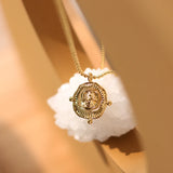 Vintage Sunflower Pendant Necklace Stainless Steel Beads Chain