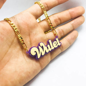 Personalized Stainless Steel Name Necklace Double Layer Acrylic Chain Gift