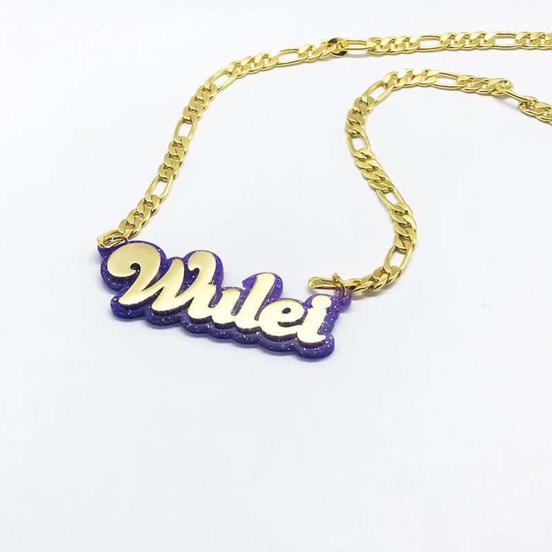 Personalized Stainless Steel Name Necklace Double Layer Acrylic Chain Gift