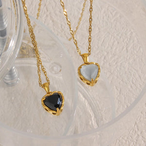 Crystal Heart Necklace Stainless Steel Pendant Women Jewelry