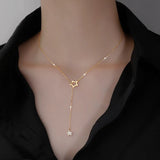 925 Silver Star Pull Tassel Pendant Clavicle Chain Women Jewelry