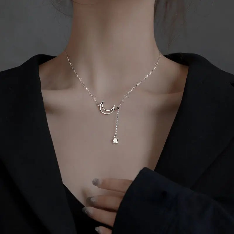 Star Pull Necklace Tassel Pendant 925 Silver Clavicle Chain