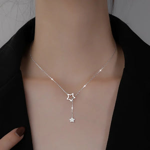 925 Silver Star Pull Tassel Pendant Clavicle Chain Women Jewelry