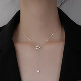 925 Silver Star Pull Tassel Pendant Clavicle Chain Women Jewelry