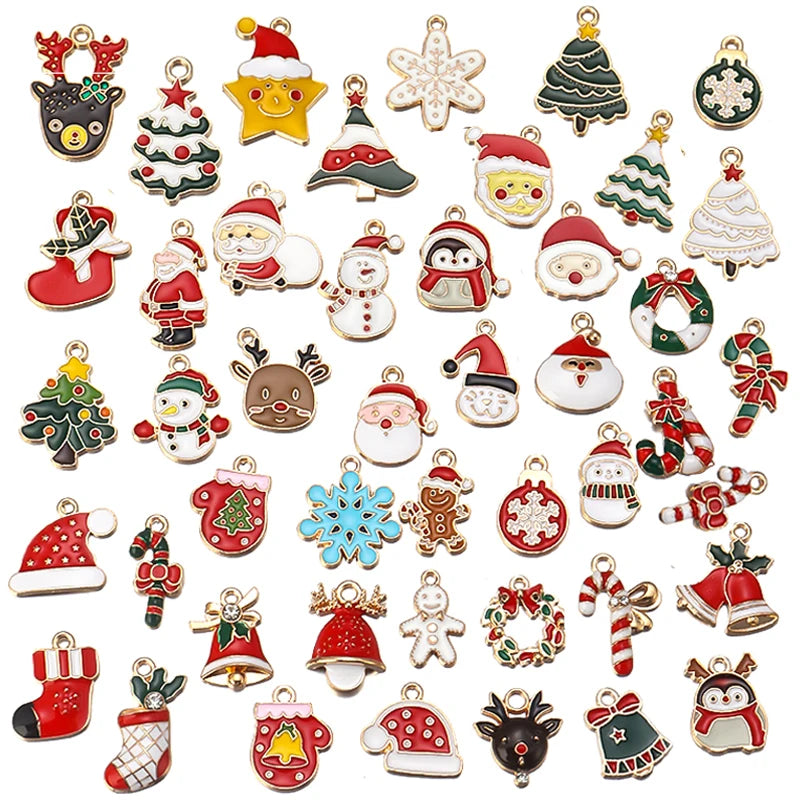 96pcs Enamel Charms Christmas Pendants Santa Claus Bells Xmas Tree Decor