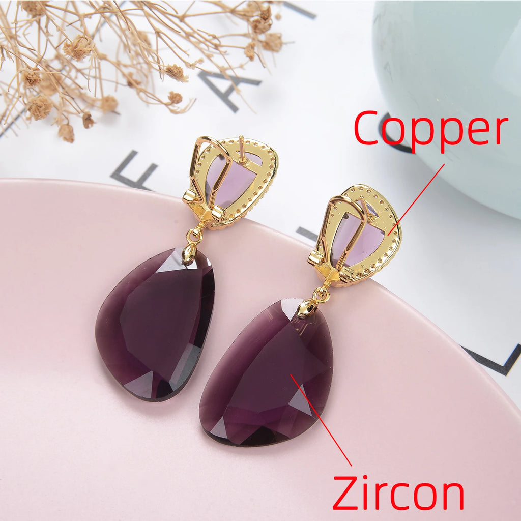 Copper Geometry Zircon Stone Stud Earrings