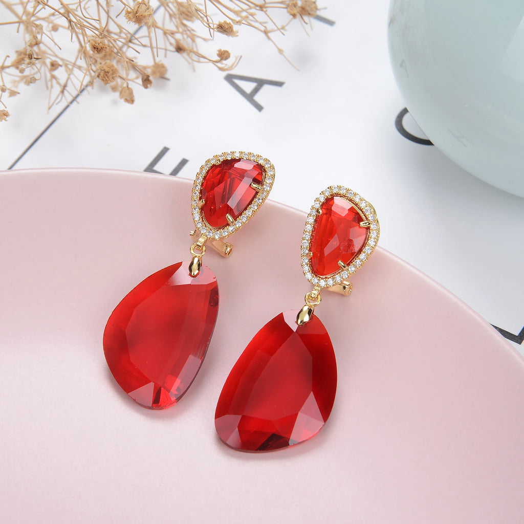 Copper Geometry Zircon Stone Stud Earrings