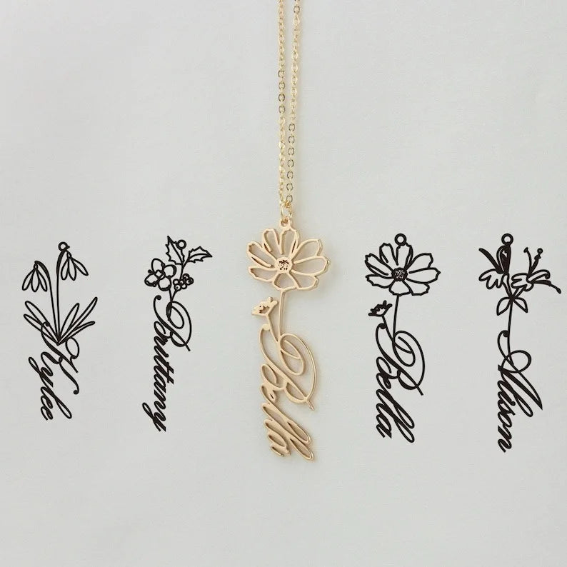 Personalized December Flower Constellation Necklace