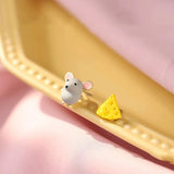 Cartoon Cheese Mouse Earrings Asymmetric Animal Stud Earrings
