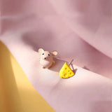 Cartoon Cheese Mouse Earrings Asymmetric Animal Stud Earrings