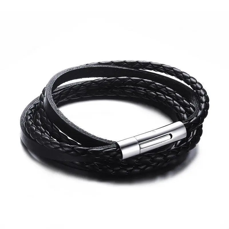 Hand-woven Multi-layer Leather Stainless Steel Bracelet