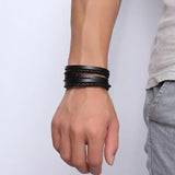 Hand-woven Multi-layer Leather Stainless Steel Bracelet