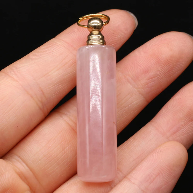 Natural Stone Perfume Bottle Pendant Rose Quartz for DIY Necklace