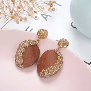 Natural Stone Stud Earrings Round Jewelry For Women Girl