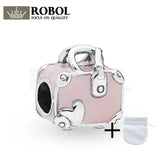 925 Sterling Silver Pink Travel Bag Charm Beads Jewelry