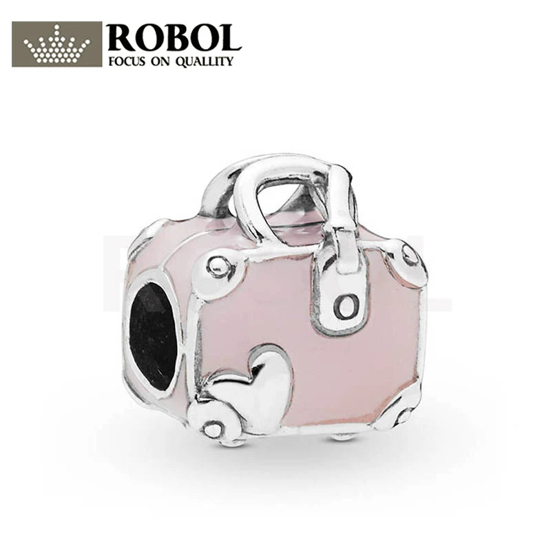 925 Silver Pink Travel Bag Charm Beads Jewelry