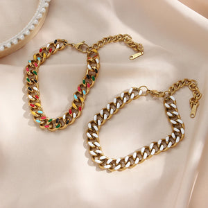 Enamel Green Colorful Cuban Chain Bracelet Bangle for Women